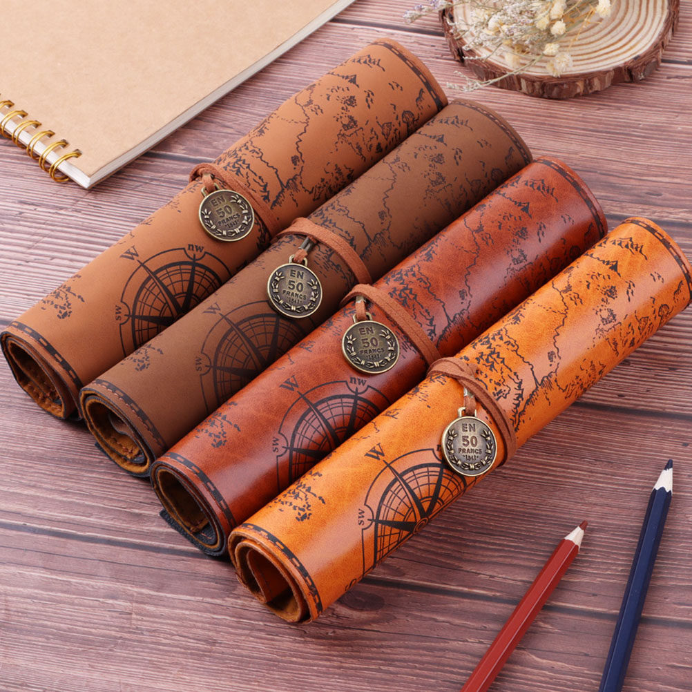 2Pcs Pencil Pouch Vintage Map  - Pen Pouch Roll ulasan dan harga
