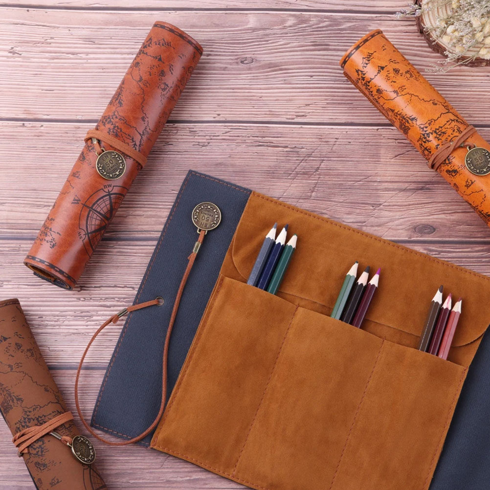 2Pcs Pencil Pouch Vintage Map  - Pen Pouch Roll ulasan dan harga
